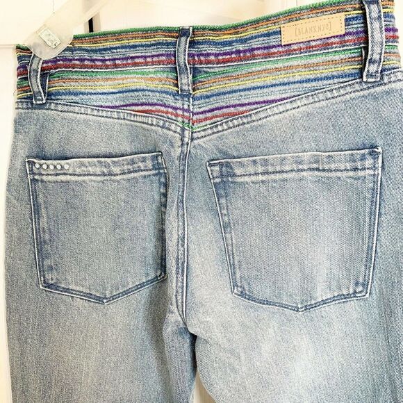 Blank NYC Varick Kick Flare Jeans Rainbow Embroidered Button Fly Raw Hem 27 - Picture 6 of 12